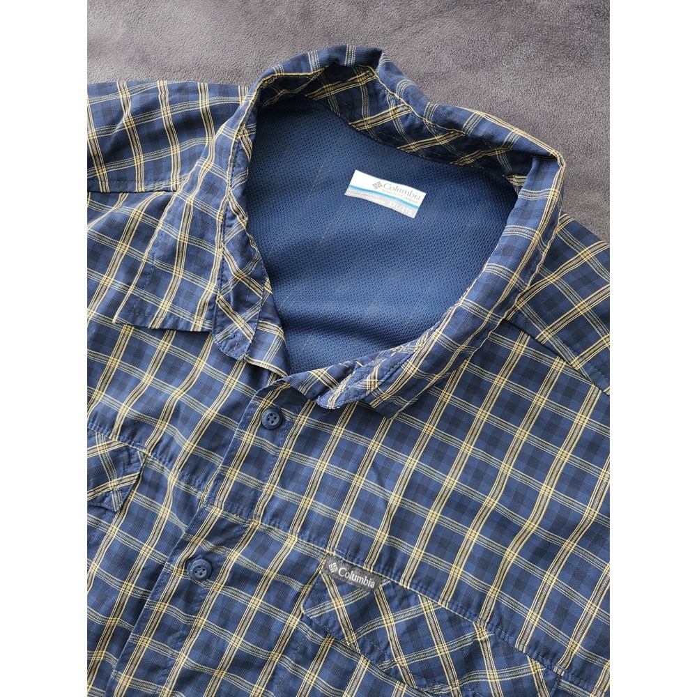 Columbia Omni-Shade Blue Yellow Plaid Button-Up Long Dress Shirt XXL‎
